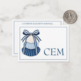 Tarjeta Pequeña Monograma de Mariscos y Cintas Azules y Blancos