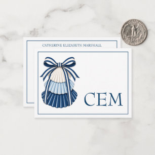 Tarjeta Pequeña Monograma de Mariscos y Cintas Azules y Blancos