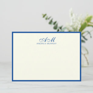 Tarjeta Pequeña Monograma de moda dos marfil azul de la marina fro