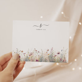 Tarjeta Pequeña Monograma de Moda simple con floral rosa Rubor