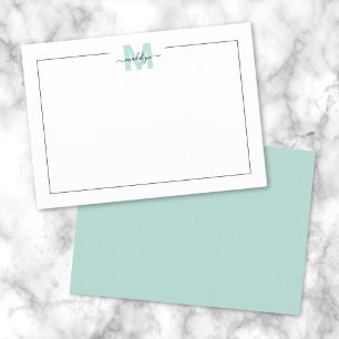 Tarjeta Pequeña Monograma de nombre azul teal minimalista de guion