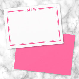 Tarjeta Pequeña Monograma de nombre con borde doble rosa intenso