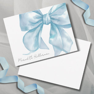 Tarjeta Pequeña Monograma de nombre con lazo azul elegante persona