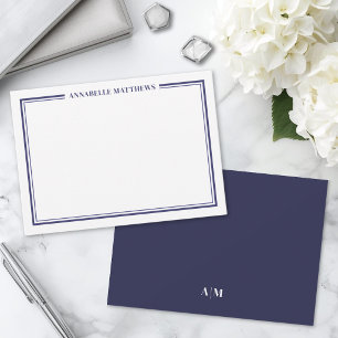 Tarjeta Pequeña Monograma de nombre minimalista con borde azul mar