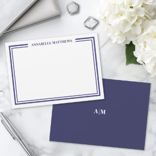 Tarjeta Pequeña Monograma de nombre minimalista con borde azul mar