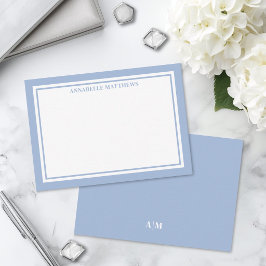 Tarjeta Pequeña Monograma de nombre minimalista con borde azul pol