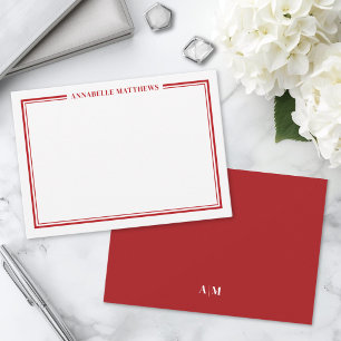 Tarjeta Pequeña Monograma de nombre minimalista con borde rojo