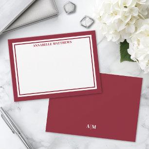 Tarjeta Pequeña Monograma de nombre minimalista con borde rojo