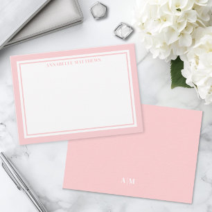 Tarjeta Pequeña Monograma de nombre minimalista con borde rosa