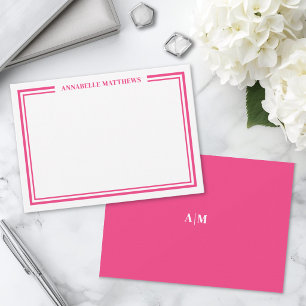Tarjeta Pequeña Monograma de nombre minimalista con borde rosa int