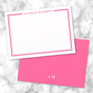 Tarjeta Pequeña Monograma de nombre minimalista con borde rosa int