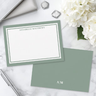 Tarjeta Pequeña Monograma de Nombre Minimalista Frontera Verde