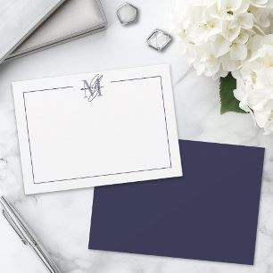 Tarjeta Pequeña Monograma de nombre minimalista simple azul marino