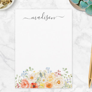 Tarjeta Pequeña Monograma de nombre personalizado acuarela floral 