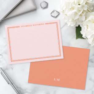 Tarjeta Pequeña Monograma de nombre rosa y naranja
