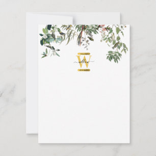 Tarjeta Pequeña Monograma de oro Elegante Eucalyptus Verdor y Aves