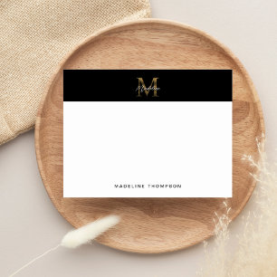 Tarjeta Pequeña Monograma de oro negro metálico de escritura minim