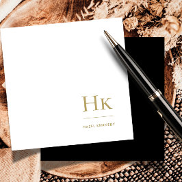 Tarjeta Pequeña Monograma de oro negro simple elegante notecard so