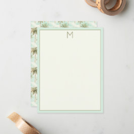 Tarjeta Pequeña Monograma de palmera tropical acuático y crema