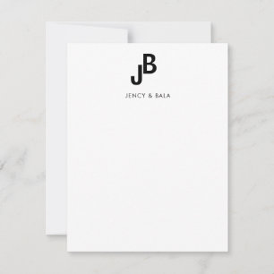 Tarjeta Pequeña Monograma de Pareja Diseño Elegante en Negro y Bla