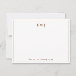 Tarjeta Pequeña Monograma de Pareja Elegante con Doble Borde de Te