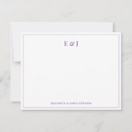 Tarjeta Pequeña Monograma de Pareja Elegante con Doble Borde Púrpu