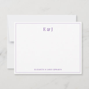 Tarjeta Pequeña Monograma de Pareja Elegante con Doble Borde Púrpu