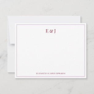 Tarjeta Pequeña Monograma de Pareja Elegante de Doble Borde Rojo B