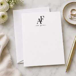 Tarjeta Pequeña Monograma de Pareja Negro y Blanco Elegante Sencil