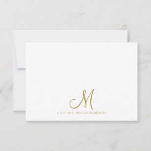 Tarjeta Pequeña Monograma de parejas iniciales con guión dorado de