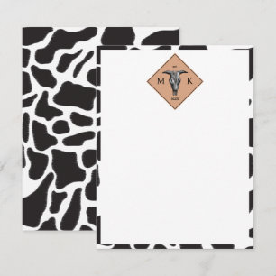 Tarjeta Pequeña Monograma de patrón animal de punto de vaca blanco