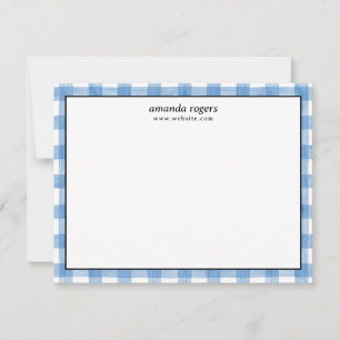 Tarjeta Pequeña Monograma de Plaid Búfalo de Acuarela Rústica Azul