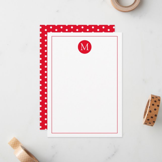 Tarjeta Pequeña Monograma de puntos de polka rojo y blanco (Anverso/Reverso In Situ)