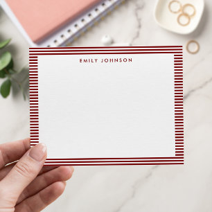 Tarjeta Pequeña Monograma de rayas rojas minimalista