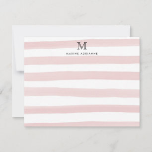 Tarjeta Pequeña Monograma de rayas rosa blush acuarela moderno chi