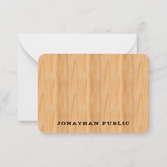 Tarjeta Pequeña Monograma de texto con aspecto de madera personali (Anverso)