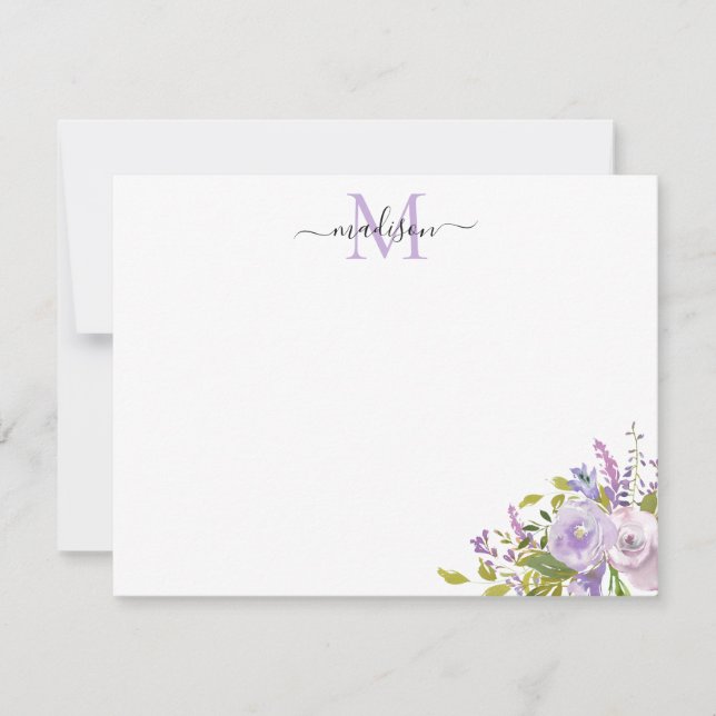 Tarjeta Pequeña Monograma de vegetación floral morado rosa rosa ro (Anverso)