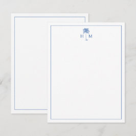 Tarjeta Pequeña Monograma del árbol de palmetto azul y blanco