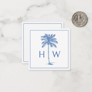 Tarjeta Pequeña Monograma del árbol de palmetto azul y blanco