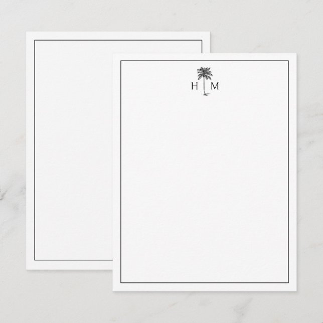 Tarjeta Pequeña Monograma del árbol de palmetto negro y blanco (Anverso / Reverso)