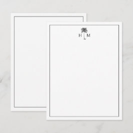 Tarjeta Pequeña Monograma del árbol de palmetto negro y blanco