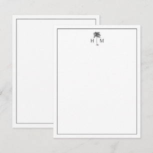 Tarjeta Pequeña Monograma del árbol de palmetto negro y blanco