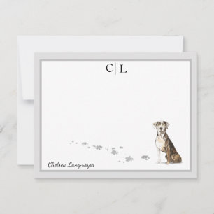 Tarjeta Pequeña Monograma del borde gris del perro de la zona de C