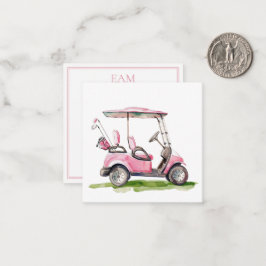 Tarjeta Pequeña Monograma del carrito de golf rosa preppy