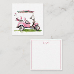 Tarjeta Pequeña Monograma del carrito de golf rosa preppy