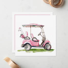 Tarjeta Pequeña Monograma del carrito de golf rosa preppy