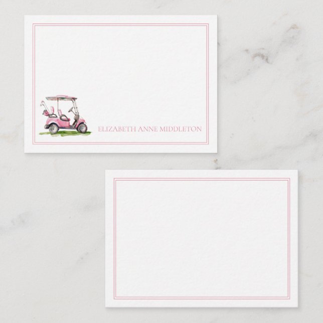 Tarjeta Pequeña Monograma del carrito de golf rosa preppy (Anverso / Reverso)