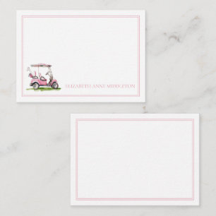 Tarjeta Pequeña Monograma del carrito de golf rosa preppy