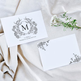 Tarjeta Pequeña Monograma del Escudo floral negro clásico de cosec