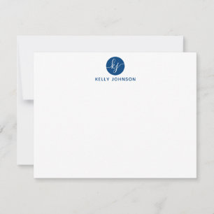 Tarjeta Pequeña Monograma del guión azul de la marina Girly modern